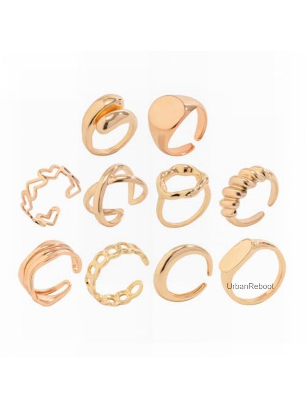 Stackable Knuckle Rings Set for Women, Open Adjustable Midi Rings, Gold Plated - Picture 4 of 6